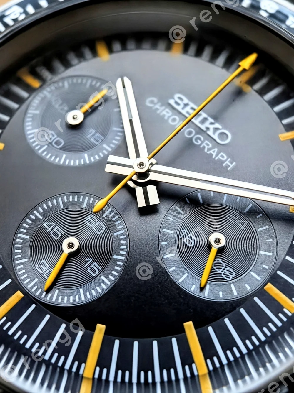 40mm Titanium Seiko Chronograph Black Dial Mod Watch with Brown Strap